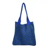 Bolso de Mano al Hombro, Bolso de Gran Capacidad, Bolso Tote para Mujer, Bolso de Compras Tejido Versátil, Bolso Cuadros Tejido de Lana Casual
