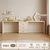 Penteadeira em L de Cor Creme de Luxo Leve, Mesa de Toucador para Quarto com Sensação de Alto Padrão, Cômoda e Armário de Armazenamento Integrados, Mesa de Maquiagem de Cabeceira