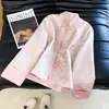 Garantia de Qualidade Seda Pura Redutor de Idade Feminino Novo Estilo Chinês Primavera/Outono Botão Sapo Melhorado Gola Alta Manga Longa Feminino Plus Size Casaco
