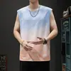 Chal de seda de hielo de cuello redondo de secado rápido para hombre, camiseta fina sin mangas de verano, deportiva casual, elástica