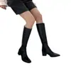Botas de montaria estilo coreano novo, de cano médio, com zíper nas costas, salto grosso médio e efeito emagrecedor