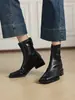 Botines retro de punta cuadrada con tacón grueso y cremallera trasera, nueva colección otoño/invierno 2026 para mujer, botines elásticos ajustados cómodos de llevar y versátiles, con un diseño sencillo