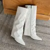 34-45 Otoño-Invierno Botas de Cuero para Mujer hasta la Pantorrilla, Botas Martin Ligeras con Cuña de Tacón Alto, Punta Redonda, Antideslizantes, Suela Suave, Cremallera Lateral