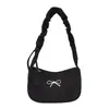 Bolso plisado con bordado de lazo para mujer 2026 Nuevo estilo japonés versátil para llevar debajo del brazo o al hombro bolso cruzado de pana para mujer