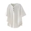 Yidao Vintage 2026 Verão Novo Estilo Old Money Gola Henley Manga Curta Masculino Caimento Solto Versátil Relaxado Cor Sólida Top
