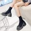 Estación Europea Botas Martin para Mujer 2023 Nuevo Primavera y Otoño Puffin Fondo Grueso Punta Redonda Aumentadas Botas Elásticas Tacón Grueso Botas de Pierna Ajustada
