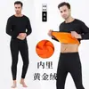 Roupa térmica de veludo dourado masculina, espessada com forro de lã, roupas de outono para homens de meia-idade e idosos, calças compridas, tamanho plus, traje de casal anticongelante