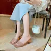 Sandalias de Tacón Grueso de Cristal Transparente Estilo Hada para Ropa de Exterior de Mujer Verano 2025 Nueva Moda Sandalias de Una Tira con Pedrería