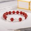 Ágata Roja Exquisita Bola Pulsera Diseño Femenino Retro Nuevo Estilo Chino Exquisito Blanco Regalo para el Cumpleaños de la Novia