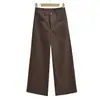 Pantalones de traje de pierna ancha ajustados estilo americano para mujer, nueva colección de verano 2026, diseño de cintura alta, pierna recta, color albaricoque, pantalones casuales inspirados en ropa de trabajo