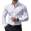 Camisa de Manga Larga con Estampado Pequeño Lavable Resistente a las Arrugas Corte Ajustado Camisa de Vestir Versátil para Viaje de Negocios Casual Banquete