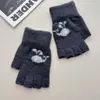 Guantes de Invierno Cálidos Engrosados de Medio Dedo con Forro Polar, Guantes de Lana Tejida con Diseño de Ballena de Dibujos Animados Lindos Estilo Japonés, Compatibles con Pantalla Táctil
