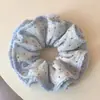 Scrunchie Dupla Camada Novo Doce Azul Claro com Bolinhas Coreano para Mulheres, Elástico de Cabelo Estilo Coreano, Corda para Coque, Faixa de Cabelo