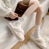 Meias novas de outono e inverno anti-bolinhas de tricô duplo de caxemira para panturrilha feminina, meias finas listradas de cano médio JK, meias 7/8 e acima do joelho