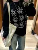 Camiseta Pesada de Manga Larga con Estampado de Girasol de Moda para Mujer 2025 Primavera y Otoño Top Vintage Holgado