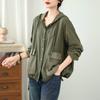 Camisa con Capucha Estilo Retro Artístico Nueva Colección Primavera y Otoño para Mujer, Holgada Talla Grande Casual de Doble Capa de Gasa de Algodón a Cuadros