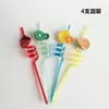 Punto pajita con forma de espiral fruta pajita decorativa para bebidas tubo rígido lavable pajita de PET con diseño de animal