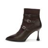 Y950-5 Botines con hebilla de cinturón de metal, botas de tacón alto, botas de tacón fino, botas de moda otoño e invierno 2024, nuevos zapatos de mujer con costura francesa