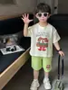 Traje de Verano de Manga Corta para Niños 2026 Nuevo Estilo de Verano Ropa Coreana de Dibujos Animados para Niños Conjunto de Dos Piezas para Bebé Moderno