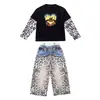 Traje de Primavera y Otoño para Niñas 2026 Nuevo Elegante Estampado de Leopardo Falso Dos Piezas Sudadera con Capucha Pantalones de Pierna Ancha Conjunto Casual de Dos Piezas Moderno Infantil