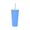 Venta al por mayor de fábrica taza de plástico doble creativa de gran capacidad con pajilla color caramelo taza de café con pintura de goma Taza de Verano