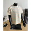 Camiseta de manga corta a rayas de colores para hombre y mujer, nuevo estilo de verano, retro japonés, cuello redondo, manga corta, moderna, corte holgado, top de pareja