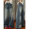 Jeans de Pierna Ancha Talla Grande para Mujer, Nuevo Otoño Ajuste Holgado, Pantalones Adelgazantes para Cuerpo con Forma de Pera, Pantalones Rectos de Cintura Alta