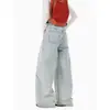 Jeans da moda com costura dividida e comprimento até o chão com acessórios decorativos, calça larga vintage lavada adequada para homens e mulheres
