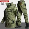 Traje Cortavientos Táctico Camuflaje de Terciopelo Plus para Hombre Otoño Invierno Cálido Cortavientos Resistente al Desgaste Ropa de Trabajo Ropa de Protección para Trabajos al Aire Libre