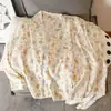 Coreia do Sul ins estilo Primavera e Outono novo pijama das mulheres bolha de algodão de mangas compridas calças doce menina cardigan terno desgaste da casa