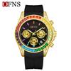 Oufani Temu Reloj Más Vendido Cronógrafo Arcoíris Seis Manecillas Calendario Único Reloj de Cuarzo para Mujer Diamante Colorido Impermeable Luminoso Reloj para Hombre