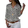 Camisa Feminina Europeia e Americana Nova de Outono e Inverno, Estampada, Tamanho Grande, Solta, Gola V Profunda, com Múltiplos Botões, de Chiffon, Manga Longa para Mulheres