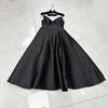 Europeu e Americano Transfronteiriço Sexy Sem Costas Alfaiataria Vertical Bainha Cintura Decote V Vestido de Alça Veludo Vestidinho Preto