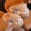 Chinelos infantis de algodão de cordeiro para outono e inverno, para meninos e meninas, uso interno, forrados com fleece, espessados, antiderrapantes, com sola macia, chinelos fofos