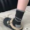 Meias de Lã Estilo Étnico Fair Isle para Mulheres, Novas Meias Grossas Quentes Arrastadas com Bolinhas Outono e Inverno, Meias Longas Versáteis Retrô