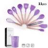 Juego de Utensilios de Cocina de Silicona con Mango de Madera de 11 Piezas Barril de Almacenamiento Utensilios de Cocina de Silicona de Diez Colores Cuchara y Espátula para Cocinar Traje de 11 Piezas