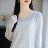 25 Verano Nuevo Cárdigan de Punto de Seda de Hielo con Cuello en V Manga Larga Color Sólido Fino Suelto Combinable Camisa Protectora del Sol Camisa para Aire Acondicionado
