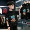 Camiseta de Manga Curta para Meninos de Verão, Camiseta Básica com Estampa de Estrelas para Meninos, Camiseta Fashion de Meia-Manga com Gola Redonda Estilo Coreano para Crianças Maiores