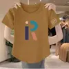 Comércio exterior transfronteiriço~Camiseta de manga curta de alta qualidade sem etiqueta para reduzir a idade com letras estampadas, barra curva, gola redonda, top slim