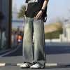 Jeans Largos para Homens, Marca Estilosa Tendência Esportivo Perna Larga Roupa de Trabalho, Retrô Reta Versátil Streetwear Americano Casual