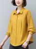 Camisa de algodón y lino para mujer, primavera y otoño 2024, nueva camisa informal holgada, elegante, adelgazante, de manga larga para madres de mediana edad.