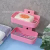 Caja de Jabón Creativa sin Taladro, Adhesivo Fuerte sin Rastro, Estante de Jabón de Ventosa de Doble Capa con Recorte, Estante de Drenaje para Baño