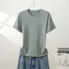 Nova Camiseta de Verão com Gola Redonda e Manga Curta Feminina Simples Cor Sólida Camada Base Casual Emagrecedora Top Versátil