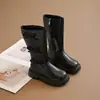 Botas Longas Fashion para Meninas Outono/Inverno 2026, Botas de Cano Alto, Botas de Couro para Crianças Maiores, Botas Princesa de Couro Macio com Laço para Crianças