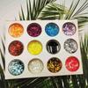 DIY 12 cores lantejou glitter nail art diamante concha pó caviar pentagrama material de slime
