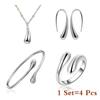 Temu Nueva Joyería Europea y Americana Collar Gota de Agua Juego de Cuatro Piezas Chapado Plata 925 Aretes Anillo Pulsera traje