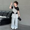 Traje de Manga Corta para Niñas 2025 Verano Nueva Llegada Elegante Moda para Niñas Pantalones Deportivos de Pierna Ancha para Niños Medianos y Grandes Conjunto Moderno de Dos Piezas