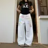 Pantalones Casuales Rectos de Estilo Americano con Estampado de Letras Coloridas, Unisex, Holgados, Pierna Ancha, Largo al Suelo, Deportivos, Versátiles, Pantalones Largos