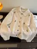 Chaqueta Suéter de Cuello Polo Corto para Mujer, Nuevo Estilo Primavera y Otoño, Tallas Grandes, Adelgazante, Cárdigan de Punto Bordado Jacquard