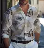 Atacado transfronteiriço de camisas masculinas de manga comprida vintage com estampas de borboletas, oferecendo um visual de alta qualidade e qualidade resistente a amassados, diretamente da fábrica de origem